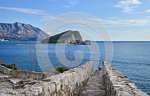 The view over Saint Nikolas island and the Adriatic sea from the