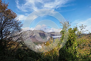 View over Sassalbo, in the comune of Fivizzano, Lunigiana, Italy. Near Cerreto pass in the Apennine Mountains. Autumn