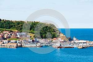 View over Scarborough South Bay harbor in North Yorskire, England