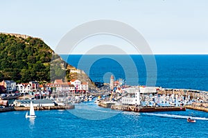 View over Scarborough South Bay harbor in North Yorskire, England