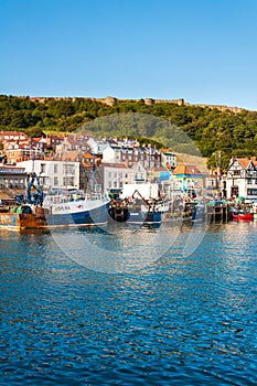 View over Scarborough South Bay harbor in North Yorskire, England