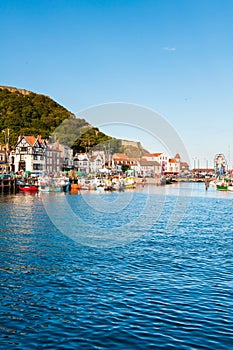 View over Scarborough South Bay harbor in North Yorskire, England