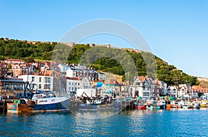 View over Scarborough South Bay harbor in North Yorskire, England