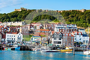 View over Scarborough South Bay harbor in North Yorskire, England