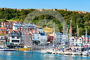 View over Scarborough South Bay harbor in North Yorskire, England