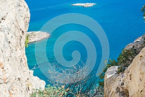 View over the sea from ancient fortress on the Greek island of Kastelorizo. photo