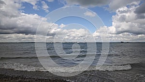 View over the sea from Isle of Wight to English mainland in Hampshire