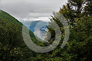 View over some hills of the Vosges on a cloudy and rainy day