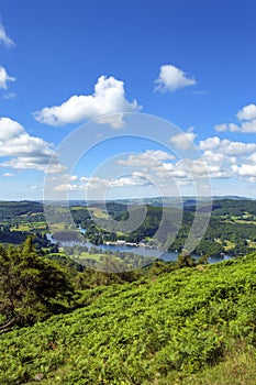 View over south end of Lake Windermere in The Lake District, Cumbria, UK