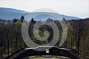 View over the stage of the Heidelberg Thingstatte to the Odenwald