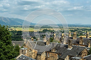 View over Stirling, the Forth Valley and Ochil Hills in the background