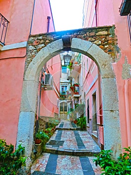 View over the street in Taormina, Sicily, Italy, Europe