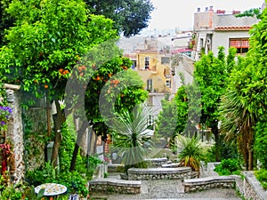 View over the street in Taormina, Sicily, Italy, Europe