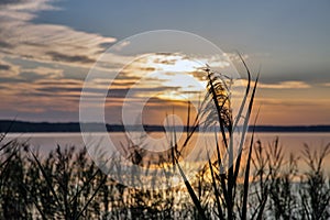 View over sunrise White Lake. Rivne region, Ukraine