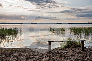 View over sunrise White Lake. Rivne region, Ukraine