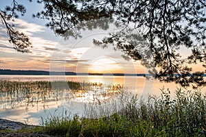 View over sunrise White Lake. Rivne region, Ukraine