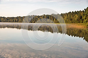 View over sunrise White Lake. Rivne region, Ukraine