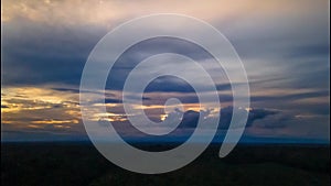 View over sunset over Amazon river with rainforest in Ecuador