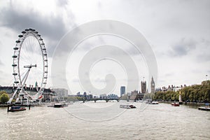 View over the Thames with London Eye and Big Ben