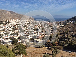 View over the town of Kalymnos and harbour, Greece