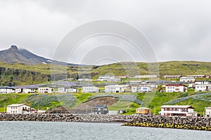 View over town of Olafsvik in Snaefellsnes peninsula in Iceland