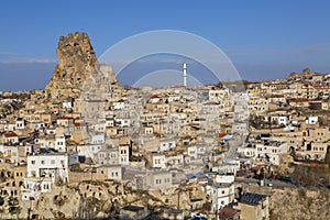 View over the town of Ortahisar in Cappadocia, Turkey