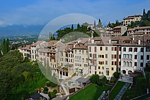View over the town towards the dolomite foothills Asolo, Italy