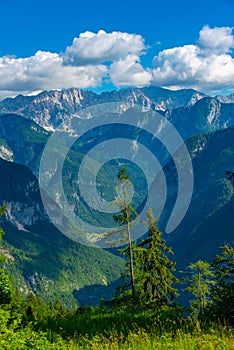 View over the Triglav national park from Supca viewpoint in Slov