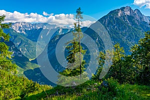 View over the Triglav national park from Supca viewpoint in Slov