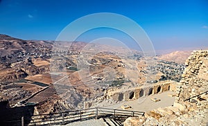 View over the valleys from kerak castle in jordan