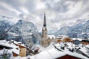 View over the village of Hallstatt in the Austrian Alps