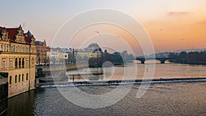 View over the Vltava river in Prague at sunset