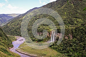 View over waterfalls near BaÃÂ±os de Agua Santa, Ecuador photo