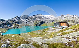 View over Weisssee with Rudolfshuette at High Tauern Nationalpar