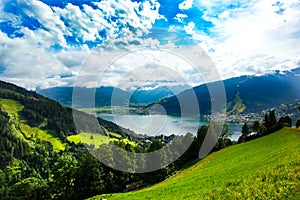 View over Zeller See lake. Zell Am See, Austria, Europe.