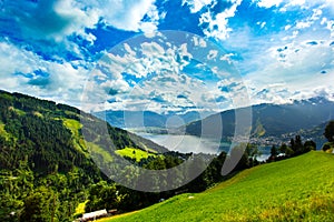 View over Zeller See lake. Zell Am See, Austria, Europe.