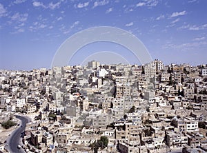 View overlooking the dense, terraced buildings of Amman