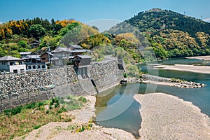 View of Ozu village and Hijikawa river in Ehime, Shikoku, Japan