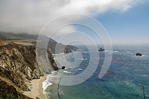 View from the Pacific Coast Highway No. 1 on the ocean in California