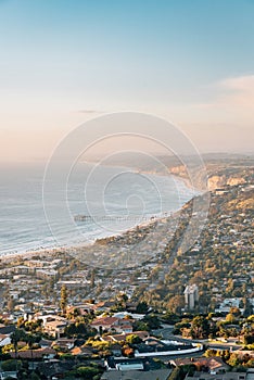 View of the Pacific Coast at sunset from Mount Soledad in La Jolla, San Diego, California photo