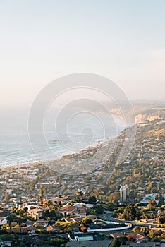 View of the Pacific Coast at sunset from Mount Soledad in La Jolla, San Diego, California photo