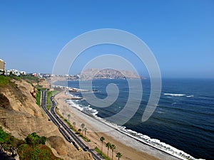 The view on Pacific ocean from the coastline Miraflores, Lima, Peru, South America