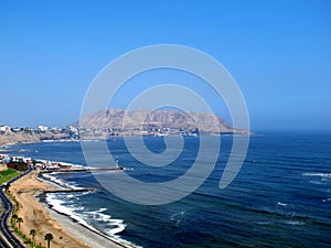 The view on Pacific ocean from the coastline Miraflores, Lima, Peru, South America