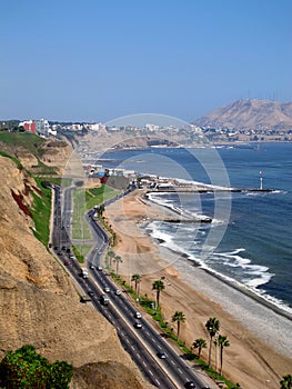 The view on Pacific ocean from the coastline Miraflores, Lima, Peru, South America