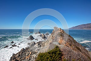 View of Pacific ocean from ridge on original Ragged Point at Big Sur on the Central Coast of California United States