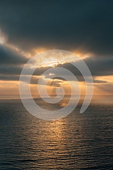 View of the Pacific Ocean at sunset from Torrey Pines State Reserve in San Diego, California