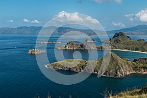 View of Padar Island and surrounding ocean in Komodo National Park, Indonesia - a popular tourist destination