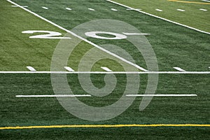 View of 20 yard line on football field of local high school