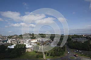 View of Palace of Holyroodhouse from path to Arthur`s Seat Edinburgh Scotland