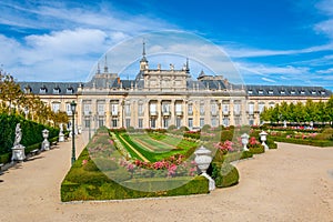 View of Palace la Granja de San Ildefonso from gardens, Spain photo